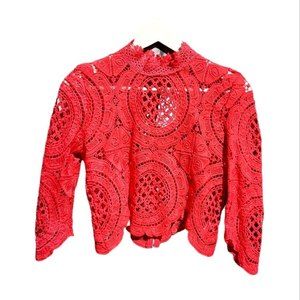 Banjul Crochet Lace See-thru Red Crop Top Back Zip Size M